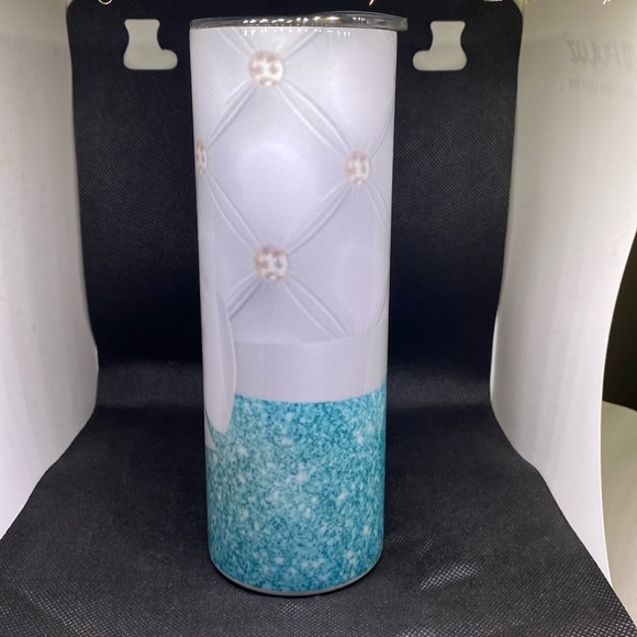 NWT T Tiffany blue &white quilted look .925 necklace design&ribbion20 oz tumbler - Picture 5 of 10